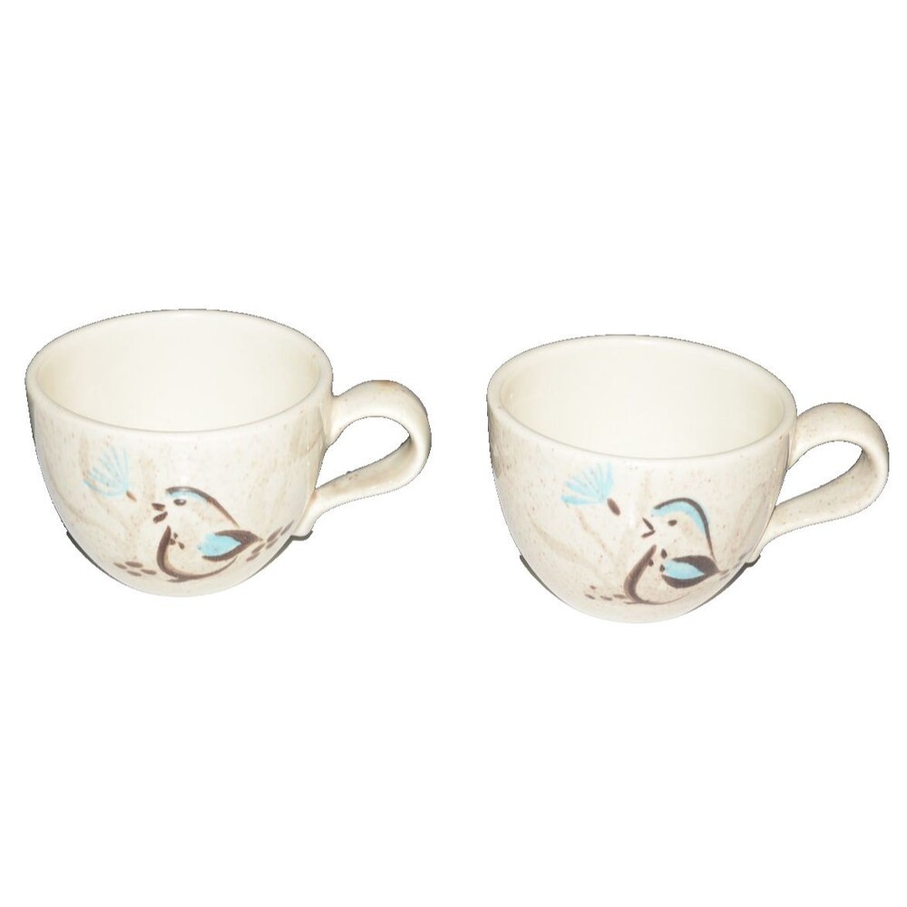 Pair of Red Wing Pottery Bob White Quail Coffee Tea Cups Mugs Vintage